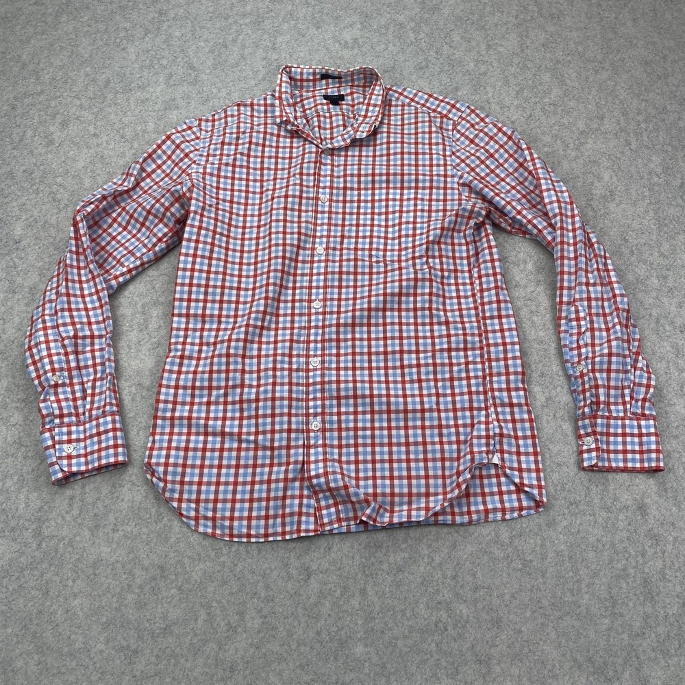 J Crew Mens Medium Red Blue Check Slim Fit Button Down Long Sleeve Shirt 22047